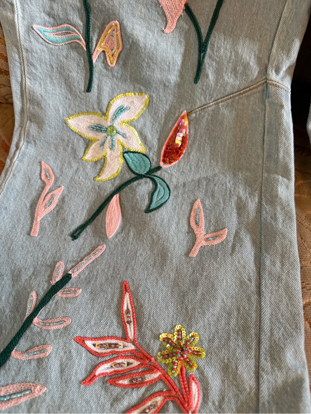 Anthropologie Pilcro Wash Embroidered Floral Wide-Leg Jeans - Light Blue - Picture 3 of 13